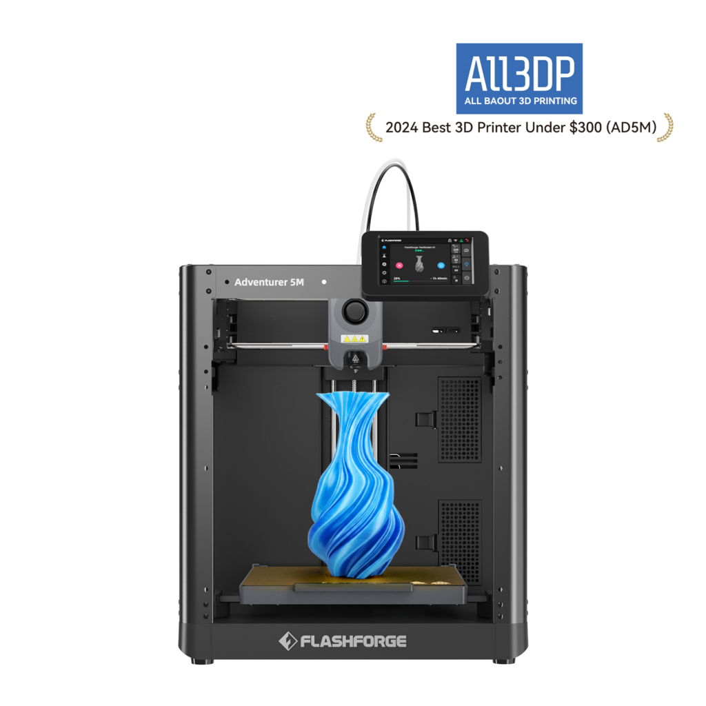 FLASHFORGE Adventurer 5M CoreXY 3D printer with quick-swap nozzle.
